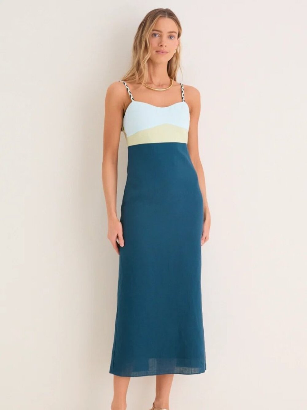 Tuckernuck Hyacinth House Ocean Mist Colorblock Linen Hailey Maxi Dress